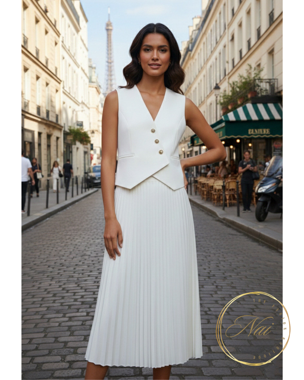 Ensemble CÉLESTE – Gilet Structuré & Jupe Plissée