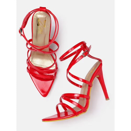 Sandales à Talons Vernies Rouges à Brides Fines