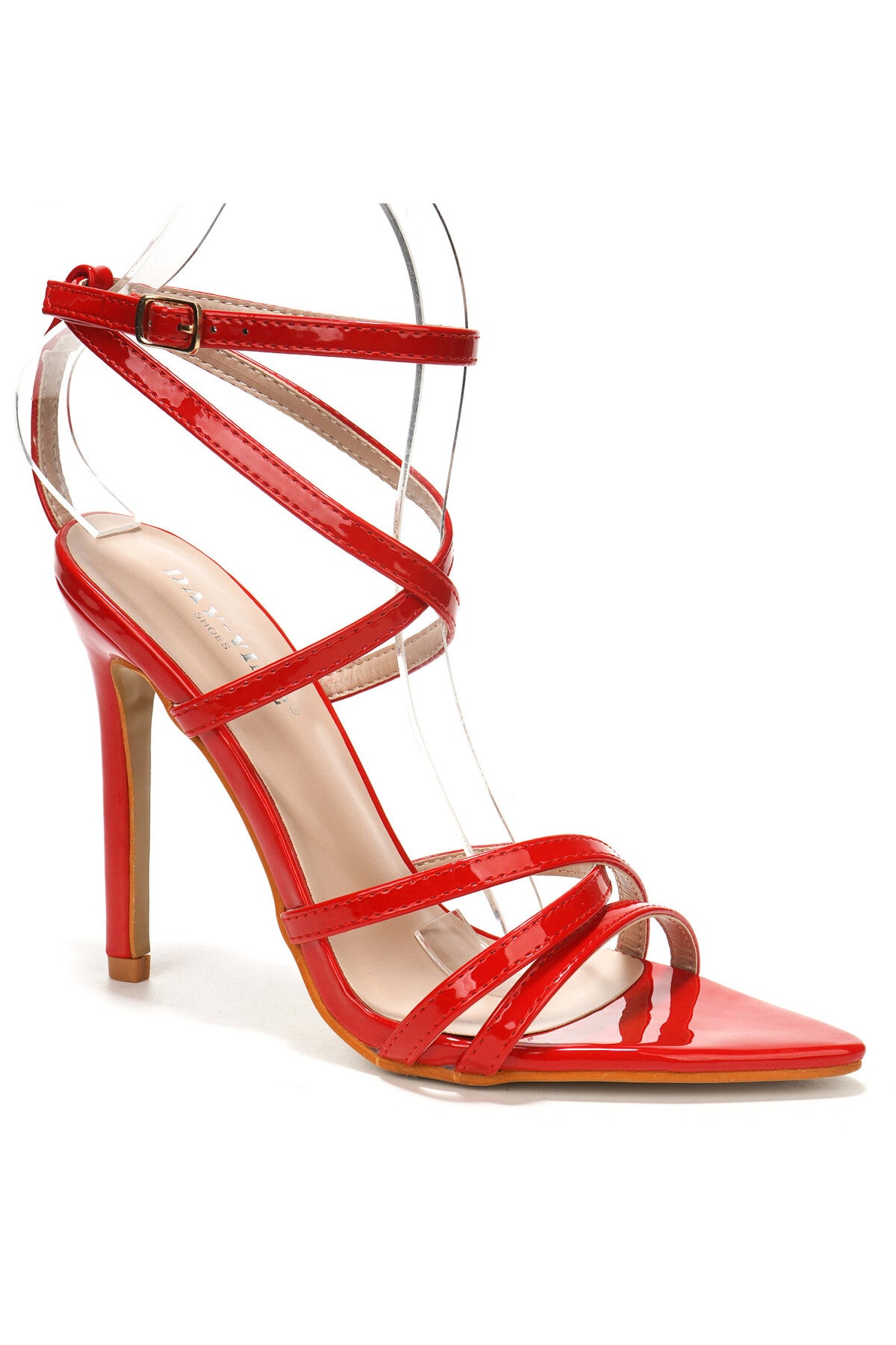 Sandales à Talons Vernies Rouges à Brides Fines