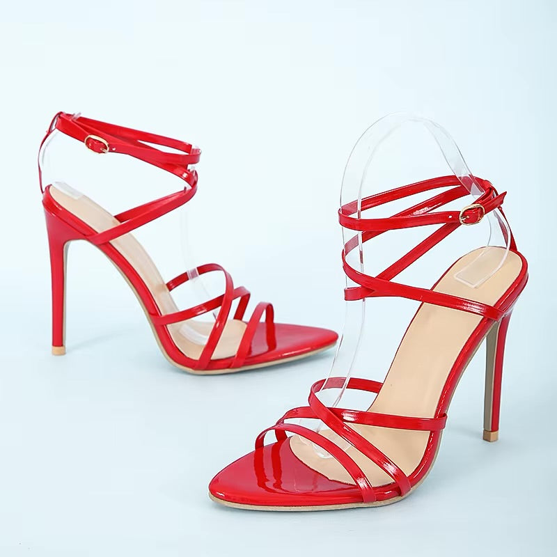 Sandales à Talons Vernies Rouges à Brides Fines