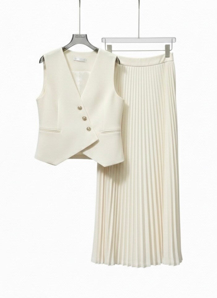 Ensemble CÉLESTE – Gilet Structuré & Jupe Plissée