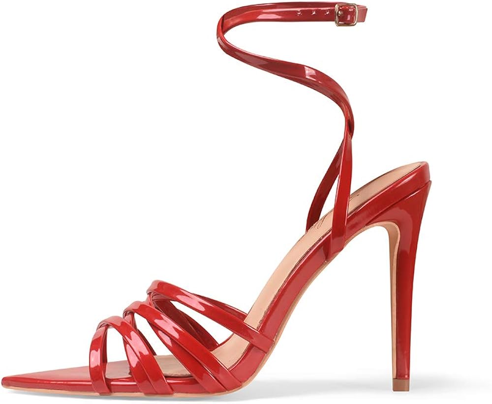 Sandales à Talons Vernies Rouges à Brides Fines